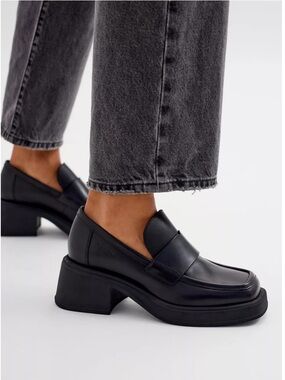 Vagabond Shoemakers Dorah Black Leather Block Heel Square Toe  Slip On Loafers 8